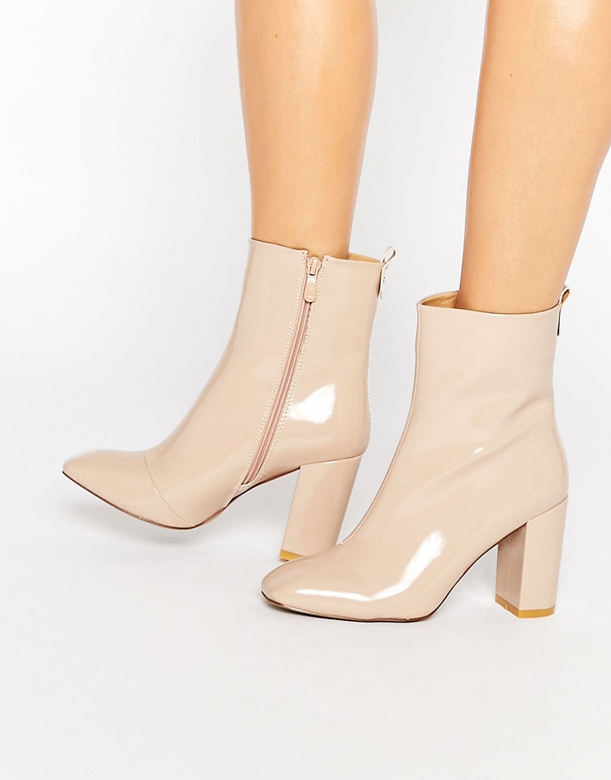 cream patent ankle boots