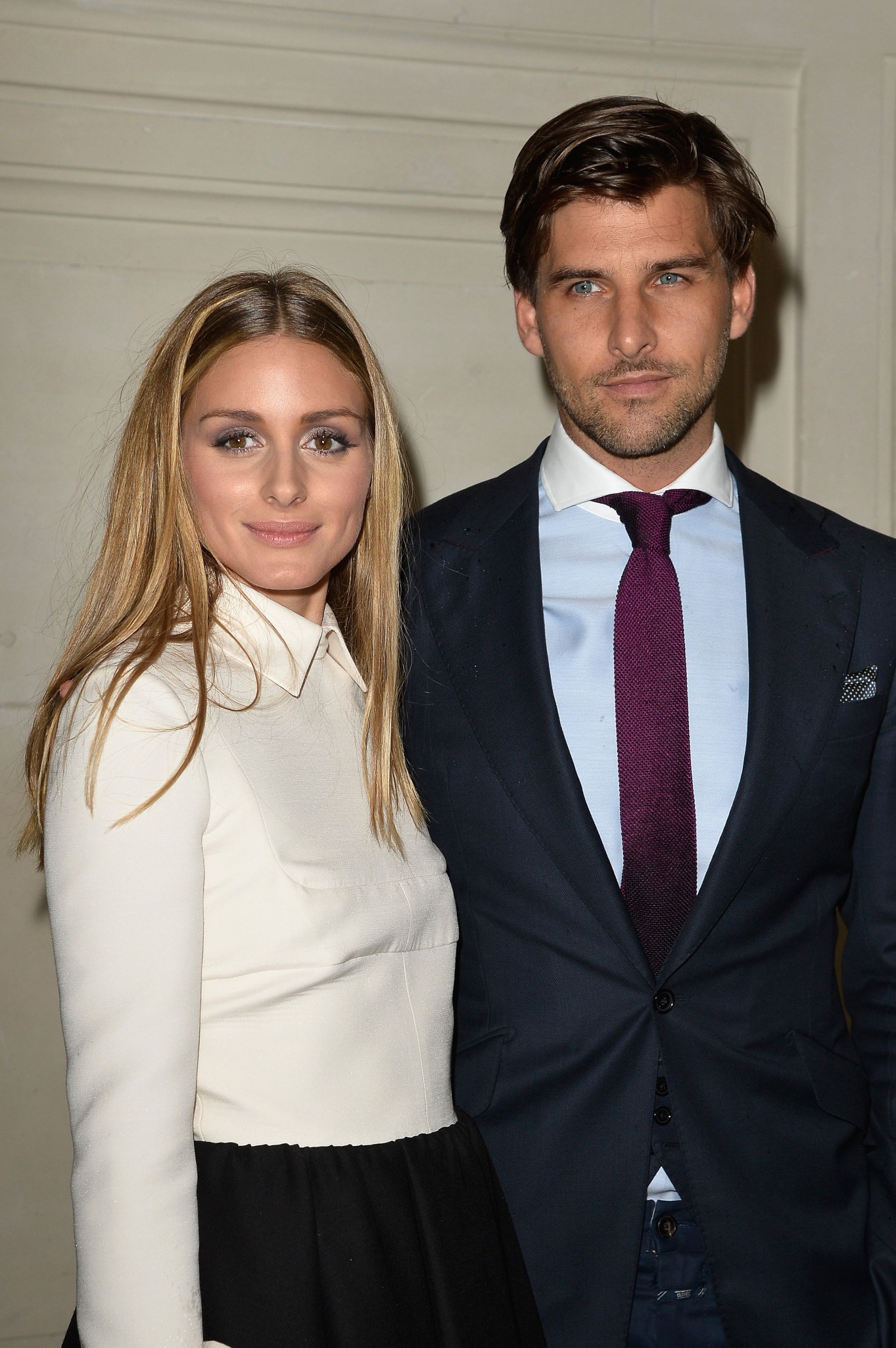 PARIS, FRANCE - JULY 09: (L-R) Olivia Palermo and Johannes Huebl attend the Valentino show as part of Paris Fashion Week - Haute Couture Fall/Winter 2014-2015 at Hotel Salomon de Rothschild on July 9, 2014 in Paris, France. (Photo by Pascal Le Segretain/Getty Images)
